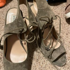 Green ankle strap heels